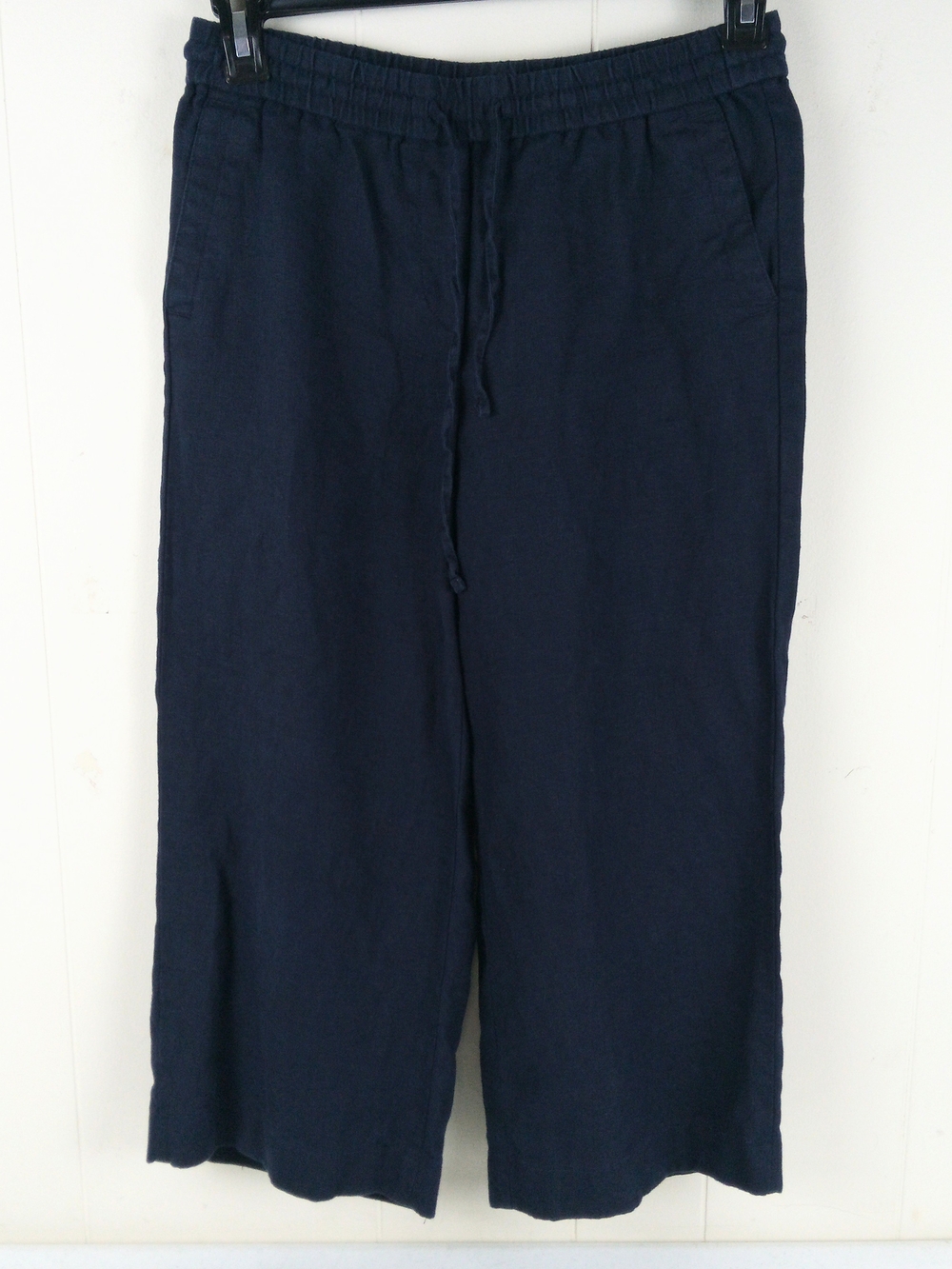 Talbots Women's Navy Drawstring Linen Cropped Pants Size S Lagenlook Boho
